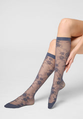 Pure Lace 20 Floral Sheer Knee-Highs - Hematite - Hematite 1 | Oroblù