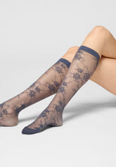 Pure Lace 20 Floral Sheer Knee-Highs - Hematite - Hematite 1 | Oroblù