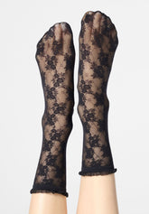 Semi-Sheer Lace-Effect Floral Socks Stylish Lace 30 den - Black - Black | Oroblù