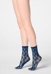 Semi-Sheer Lace-Effect Floral Socks Stylish Lace 30 den - Navy Blue 2 - Marine 2 | Oroblù