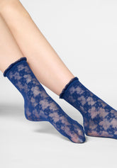 Semi-Sheer Lace-Effect Floral Socks Stylish Lace 30 den - Navy Blue 2 - Marine 2 | Oroblù
