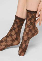 Semi-Sheer Lace-Effect Floral Socks Stylish Lace 30 den - Chocolate 3 - Chocolate 3 | Oroblù