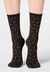 Calzino Corto Coprente Twins Floral Leopard Bipack - Cioccolato 3 - Chocolate 3 | Oroblù