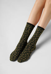 Short Opaque Socks Twins Floral Leopard Bipack - Green - Botanic | Oroblù
