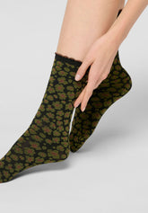 Short Opaque Socks Twins Floral Leopard Bipack - Green - Botanic | Oroblù