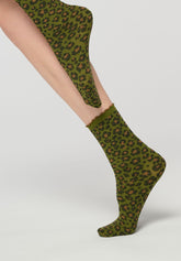 Short Opaque Socks Twins Floral Leopard Bipack - Green - Botanic | Oroblù