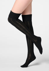 Soft Knit Openwork Over-the-Knee Socks - Black - Black | Oroblù
