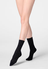 Short Warm Cotton Socks with Lamé Details Glam Spots - Black - Black | Oroblù
