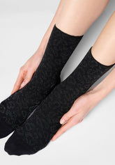 Short Warm Cotton Socks with Lamé Details Glam Spots - Black - Black | Oroblù