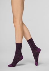 Short Warm Cotton Socks with Lamé Details Glam Spots - Violet - Violet | Oroblù