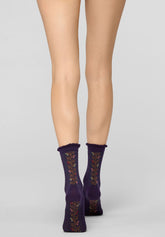 Floral Band Cotton Ankle Socks - Violet - Violet | Oroblù