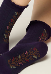 Floral Band Cotton Ankle Socks - Violet - Violet | Oroblù