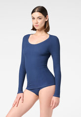 Maglia Manica Lunga in Modal Elasticizzato Perfect Line Rib - Cobalto - Cobalt | Oroblù