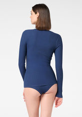 Maglia Manica Lunga in Modal Elasticizzato Perfect Line Rib - Cobalto - Cobalt | Oroblù