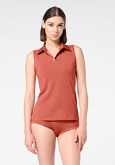 Perfect Line Cotton Halter-neck Top - Terracotta - Terracotta | Oroblù