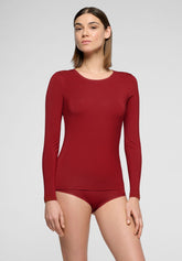 Lang armeliger Pullover mit Rundhalsausschnitt aus Stretch-Modal Perfect Line - Intensives Rot - Deep red | Oroblù