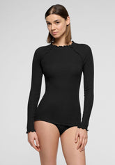 Maglia Manica Lunga con effetto ondina in Modal Elasticizzato Perfect Line Rib - Nero - Black | Oroblù
