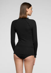Maglia Manica Lunga con effetto ondina in Modal Elasticizzato Perfect Line Rib - Nero - Black | Oroblù