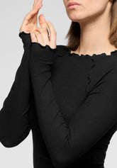 Maglia Manica Lunga con effetto ondina in Modal Elasticizzato Perfect Line Rib - Nero - Black | Oroblù