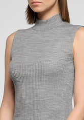 Sleeveless Ribbed Mock-Neck Top Silk Wool - Grey Melange - Grey melange | Oroblù