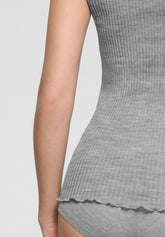 Sleeveless Ribbed Mock-Neck Top Silk Wool - Grey Melange - Grey melange | Oroblù