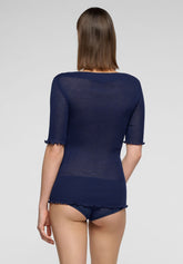 Geripptes Halbarmshirt aus Wolle und Seide Silk Wool - Eclipse - Eclipse | Oroblù