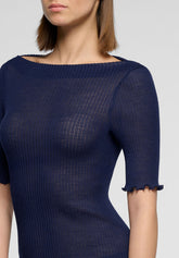 Geripptes Halbarmshirt aus Wolle und Seide Silk Wool - Eclipse - Eclipse | Oroblù