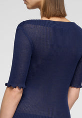 Geripptes Halbarmshirt aus Wolle und Seide Silk Wool - Eclipse - Eclipse | Oroblù